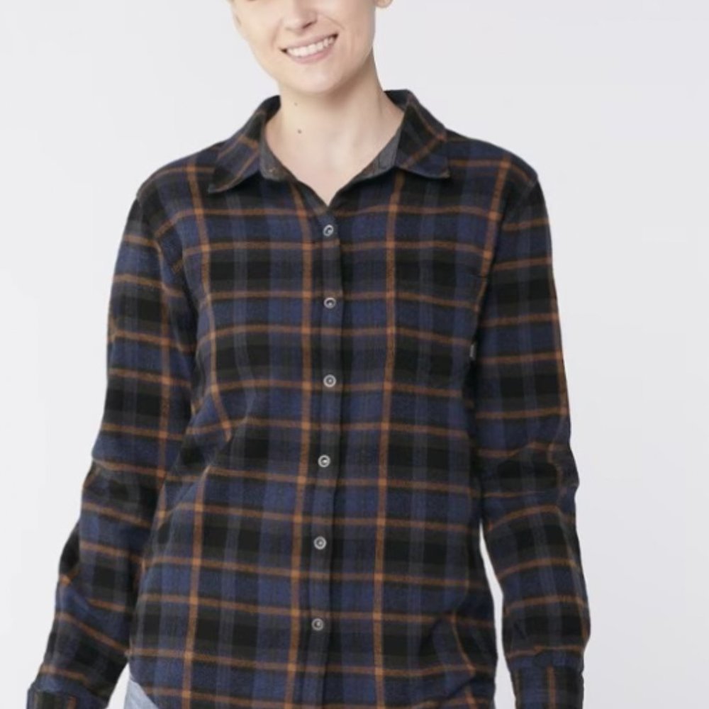 NWT prAna Golden Canyon NEW Plaid Flannel Snap Shirt Rich Sapphire Blue MEDIUM